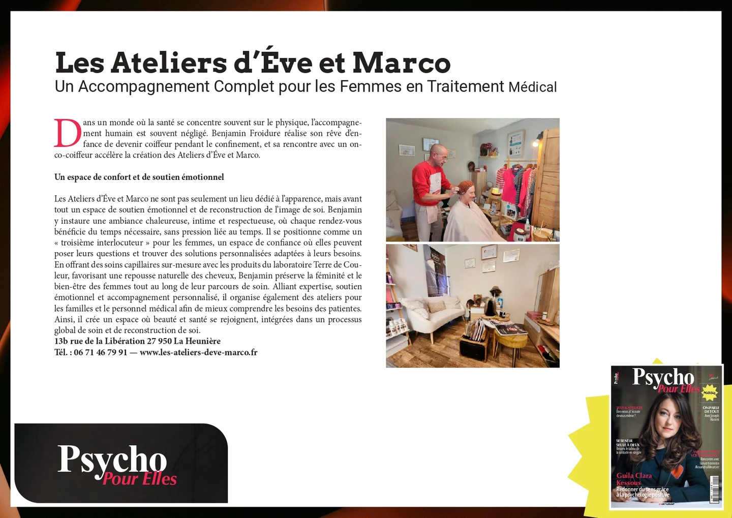 Parution de Psycho pour Elles présentant l’accompagnement des Ateliers d’Eve & Marco.